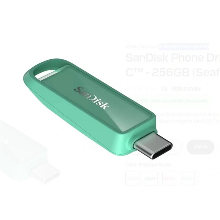 Sandisk SDIXS0N-256G-GN6NQ 256GB Phone Drive with USB-C-128GB (Seafoam Green) Flash Bellek