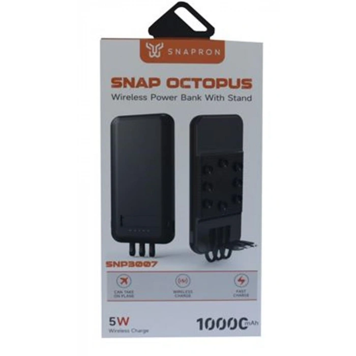 SnapMax SNP-3007 10.000 mah Siyah Vantuzlu Kablosuz ve 3in1 Kablolu Powerbank