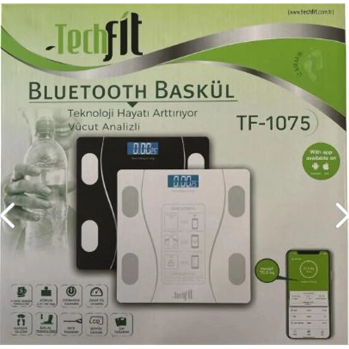 Techfit Dijital Baskül TF-1075 (Bluetooth Özellikli) Hassas Ölçüm (2.5-180kg)