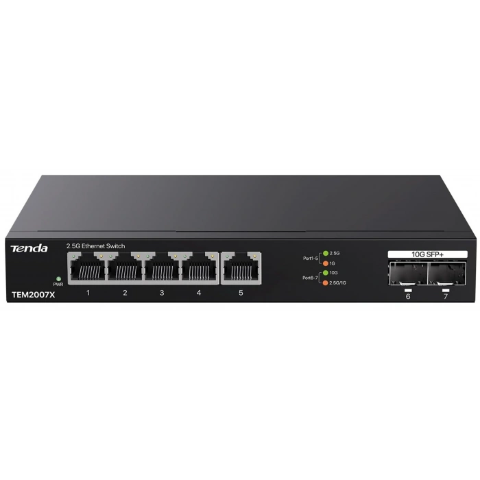 Tenda TEM2007X 2.5Gb Switch 7 Port 5x2.5G Por+2x10Gb SFP+ 50Gbps Yönetilmeyen Nas, Oyun PCsi Switch