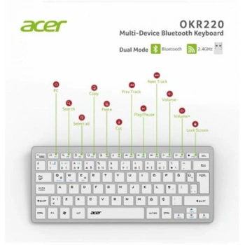 Acer OKR220 Beyaz MultiDevice Dual Mode 2.4GHZ Bluetooth Klavye (Smart Tv)(Android)