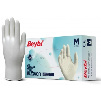 Beybi Lateks Pudrasız Eko (M) Medium Beden Muayene Eldiven 100lü Paket