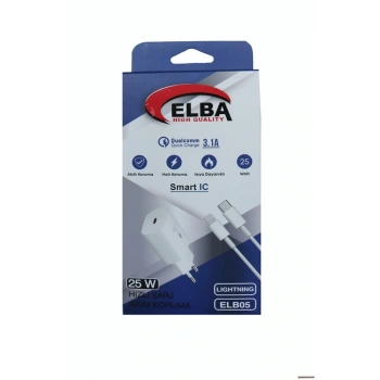 Elba ELB05-PD-25WIOS Beyaz 25W Usb-c Ev Şarj Kafa+1mt Type-c To Lightnıng Kablo PD3.0-QC4.0 Hızlı Ş