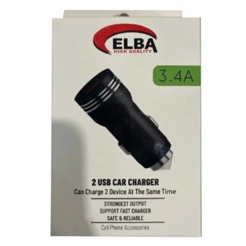 Elba ELB29 3.4 Siyah 2usb Metal Araç Çakmaklık Şarj Aleti Hızlı Şarj