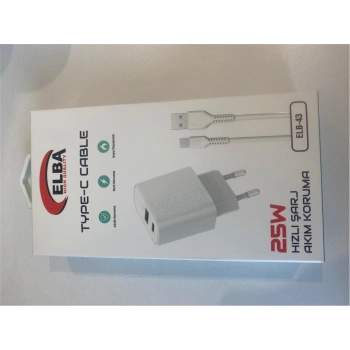 ELBA ELB43 25W 2li USB Başlık TYPE-C Kablolu Set Hızlı Şarj Akım Koruma