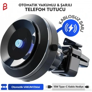 Enkado Otomatik Vakumlu Kablosuz Şarjlı Araç İçi Telefon Tutucu