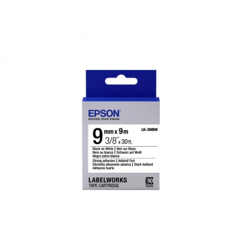 Epson LK-3WBW Güçlü Yapışkanlı Beyaz Üzeri Siyah 9mm 9Metre Etiket