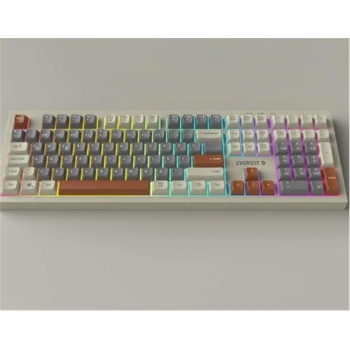 Everest KM-77 Runa Gri-Krem-Kahve Usb Rainbow Aydınlatmalı Sessiz Q Klavye + Mouse Set