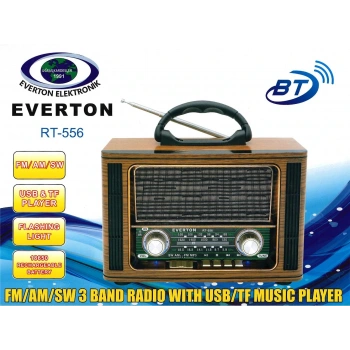 Everton Rt-556  Bluetooth Fm-Usb-Tf-Aux  Şarjlı Nostaljik Radyo