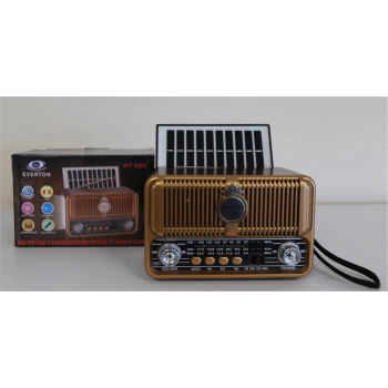 Everton Rt-660  Bluetooth Fm-Usb-Tf-Aux Şarjlı Nostaljik Radyo Solar (Güneş Panelli)