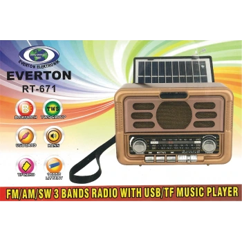 Everton Rt-671 Bluetooth Fm-Usb-Tf-Aux Şarjlı Solar Nostaljik Radyo Güneş Panelli