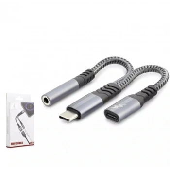 Hadron Gj-018 Type-C To 3.5Mm + Type-C F Kablo Car Şarj 100W Siyah