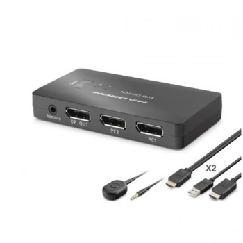 HADRON HDX1426 DisplayPort KVM Switch 2 Console USB Port 2 DisplayPort Siyah