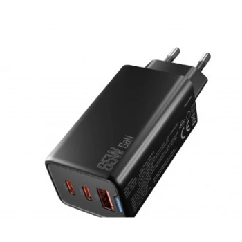 Hytech HY-XEG65 2-USB-C + USB-A GAN PD 65W - QC 18W Type PD-PPS Siyah EV-NOTEBOOK Şarj Adaptör