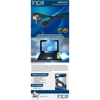 Inca Inpw-03tp 3mt Notebook Power Kablosu