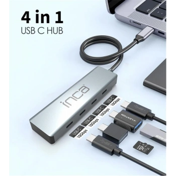 Inca ITPT-4TX 4 Port Type-C 3.1 Veri ile3.1 10 Gbps Type-C Çoklayıcı Kablo uzunluğu 15cm