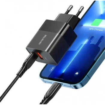 MCDODO CH-1952 20W 1xType-C ve 1xUSB Girişli Şarj Adaptörü + Type-C To iPhone Kablo - Siyah