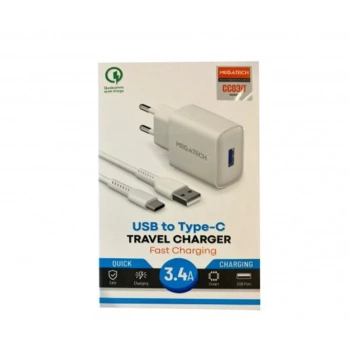 Megatech CC-03 (MT-Ct34 )3.4A Type-C Usb Kablo+ Ev Şarj Adaptör Hızlı Şarj