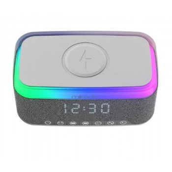 Mikado MD-W8 1200mAh 10W Gri BT,USB,Kablosuz Şarjlı RGB-Gece Lambası Özellikli Alarmlı Saat Speaker