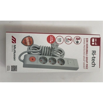 Mutlusan Ri-Tech 3 lü Şok Korumalı Grup Priz 1.5m (001 175 370002 15 00)