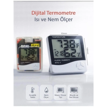 Real Özs HTC-1 Dijital Saat -Alarm - Termometre- Isı Ve Nem Ölçer
