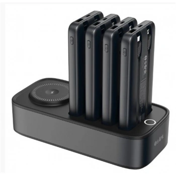 S-link IP-DS40 4 Adet 10000mAH Powerbank li  15W Kablosuz Şarj Siyah Taşınabilir Şarj İstasyonu