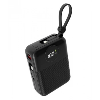 S-link MP120 20000mAh PD22.5W Type-C+Lightning Kablolu Siyah  Pil Şarj Cihazı Powerbank