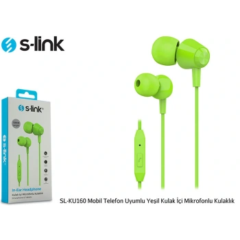 S-link SL-KU160 Mobil Telefon Uyumlu Yesili Kulak İçi Mikrofonlu Kulaklık
