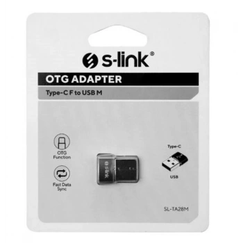 S-link SL-TA28M Siyah Type C F to USB M Metal Gövdeli OTG Çevirici