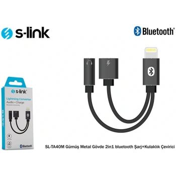 S-link SL-TA40M Lightning Gri Metal 2in1 bluetooth Şarj+Kulaklık Çevirici