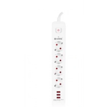 S-link SPG403U 1.5m 1.5mm 100 yüzde  Bakır 750 Joule 3 Usb 5V2.4A 4lü Anahtarlı Akım Korumalı Priz