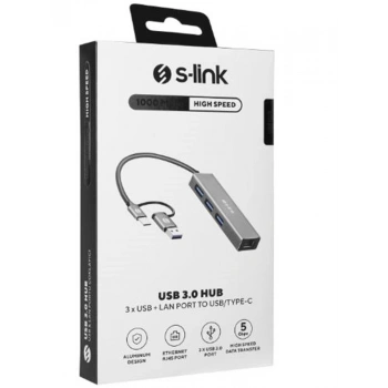 S-link SW-U332 Type-C - USB3.0 1000Mbps 3 Port Usb Gigabit Ethernet Adaptör