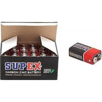 Supex 6F22 9V Çinko Karbon Pil 12 li Paket