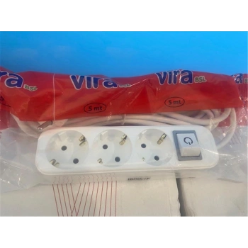 Vira 3lü 5mt Anahtarlı Topraklı Priz