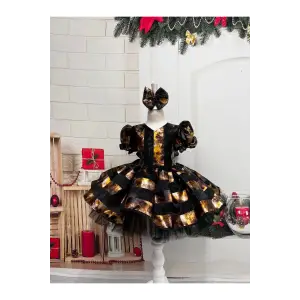 Siyah Gold Kız Çocuk Elbisesi