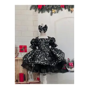 Siyah Payetli Kız Çocuk Elbisesi
