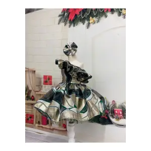 Krem Yeşil Tek Omuzlu Kız Çocuk Elbisesi