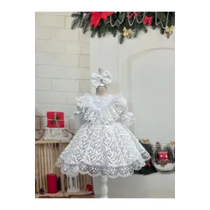 Beyaz Dantelli Kız Çocuk Elbisesi