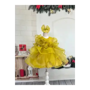 Limon Küfü Fırfırlı Kız Çocuk Elbisesi