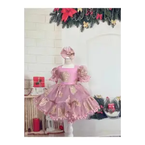 Pembe Pufuduklu Kız Çocuk Elbisesi