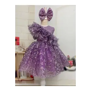 Lila Fırfırlı Kız Çocuk Elbisesi