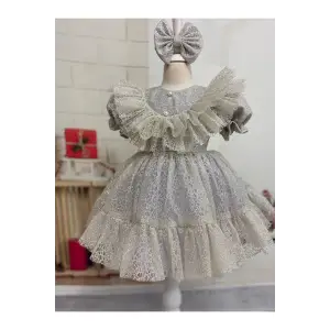 Kırık Beyaz Fırfırlı Kız Çocuk Elbisesi