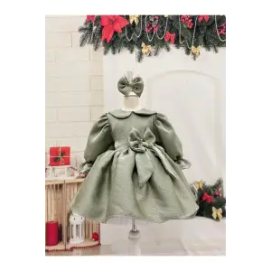 Su Yeşili Bebe Yakaı Kız Çocuk Elbisesi