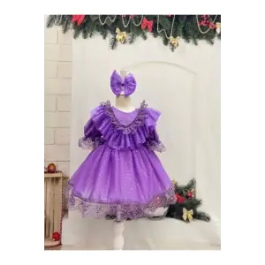 KOPYA - Bebe Mavisi Danteli Kız Çocuk Elbisesi