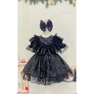 Bebe Mavisi Danteli Kız Çocuk Elbisesi