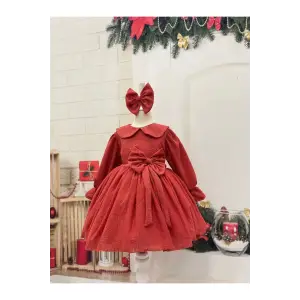 Nar Çiceği Bebe Yakalı Kız Çocuk Elbisesi