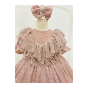 Pudra pembei Sim Dökmeyen Kız Çocuk Elbisesi