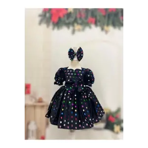 Siyah payetli Kalp Yaka Kız Çocuk Elbisesi