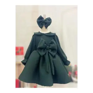 Zümrüt Yeşili Bebe Yakalı Kız Çocuk Elbisesi