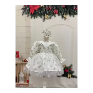 Beyaz Yıldızlı Kız Çocuk Elbisesi